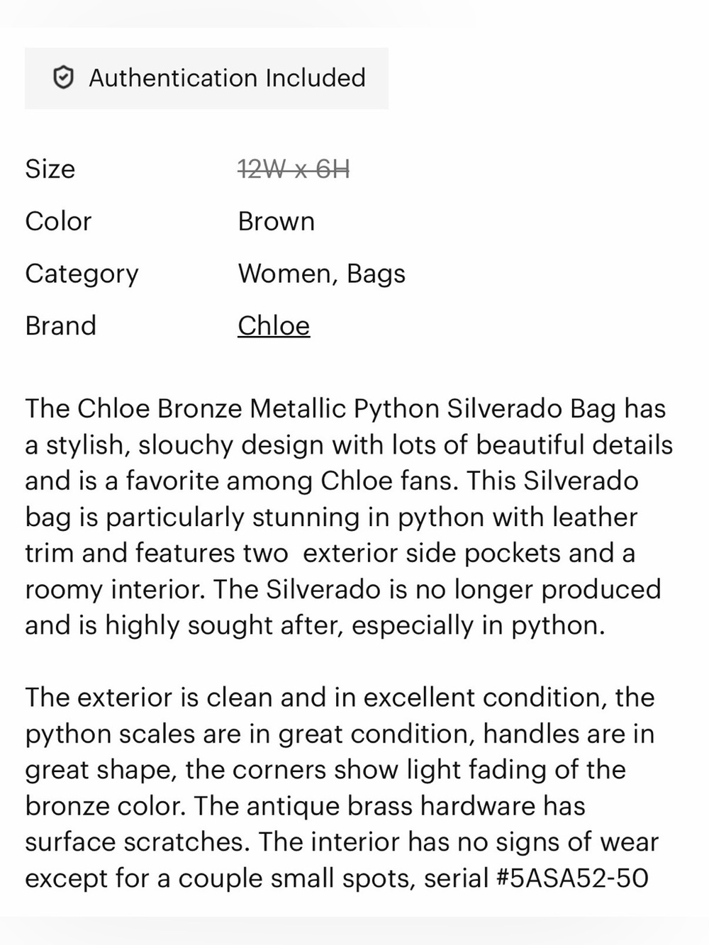 Chloe Authentic Bronze Metallic Python and Leather Silverado Bag Rare - Picture 2 of 15